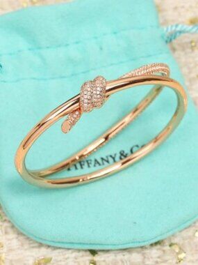 Tiffany & Co. Knot Double Row Hinged Bangle in Rose Gold with Diamonds